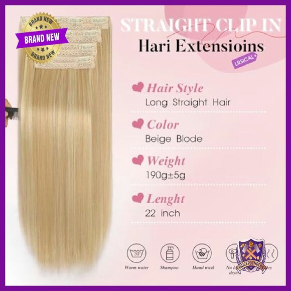 22 Inch Clip-In Synthetic Hair Extensions 4 Piece Set Double Weft - Picture 3 of 7